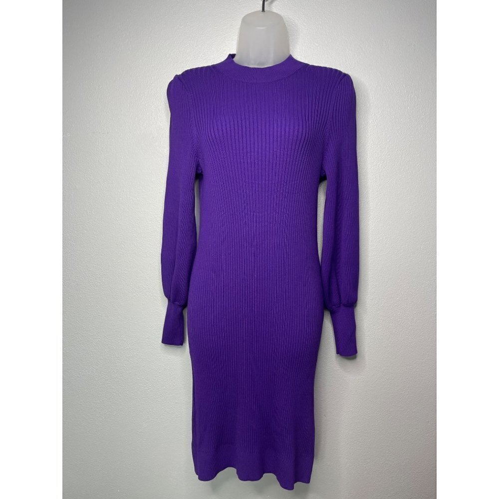 Banana Republic Ribbed Bodycon Long Sleeve Dress SZ XS Purple Stretch - Picture 1 of 12